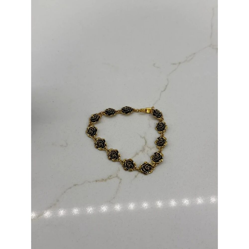 Vintage 1993 Avon Gold Tone Rose Link Flower Bracelet 8 Inch